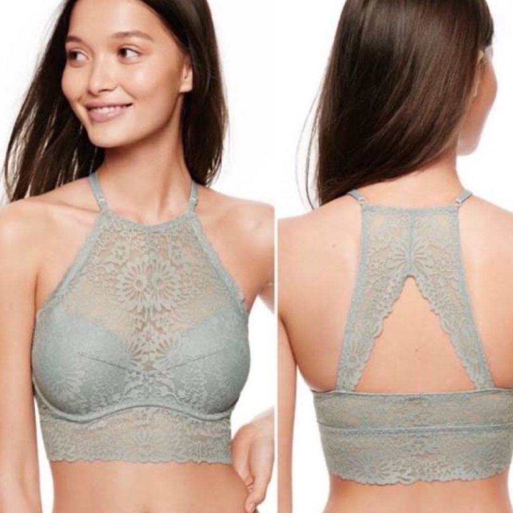 VS PINK Wildflower Lace High-Neck Push-Up Bralette